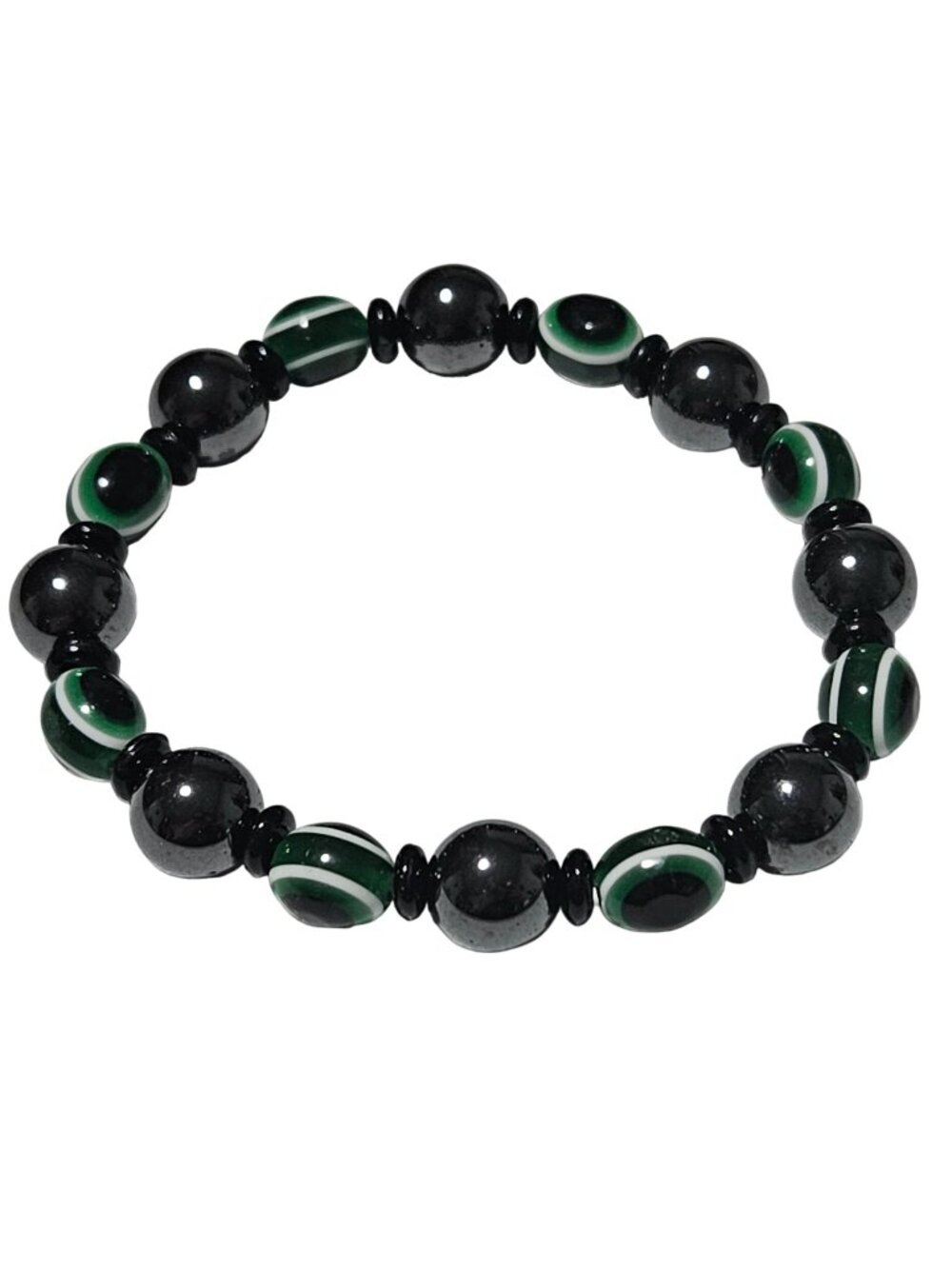 Retro Striped Chunky Beaded Bracelet Stretch Black Green Beads Mod Fashion Women